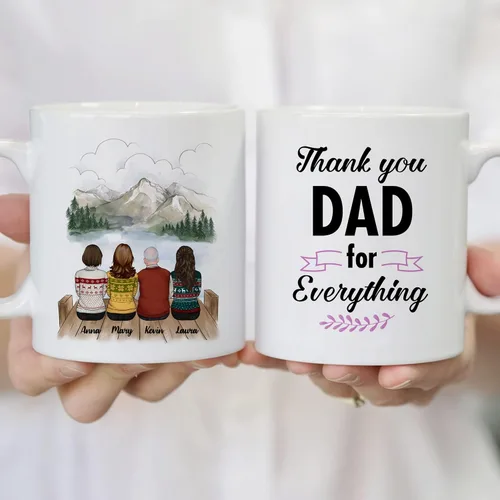 Miniatura 4 de Gossby Taza personalizada (3 hijas) Thank You Dad For Everything, taza personalizada para papá, de regalo, día del padre, cumpleaños, 11 onzas, 15 3