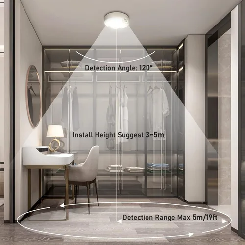 Miniatura 6 de TOOWELL Lámpara de techo con sensor de movimiento, funciona con pilas, luces de techo LED para interiores, para armario, pasillo, despensa