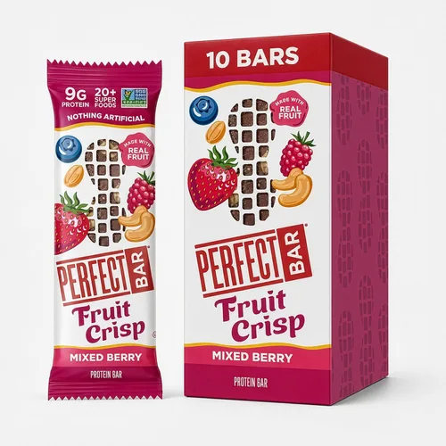Perfect Bar - Barra de proteínas con crujiente de frutas, frutos rojos mixtos y mantequilla de nueces, snack de proteínas, sin gluten, sin soya, sin