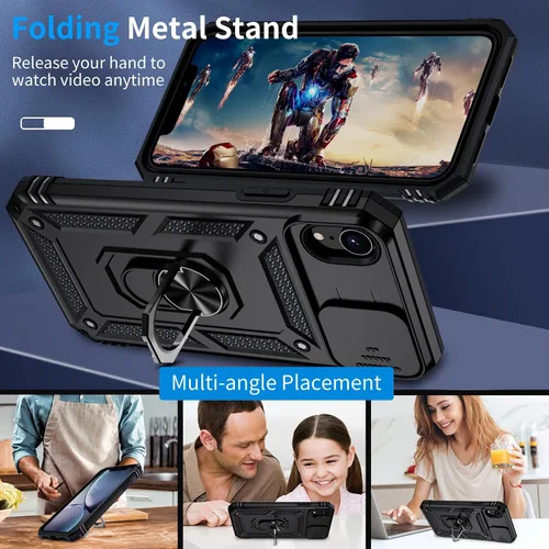 Miniatura 6 de Funda para iPhone XR, Funda para Teléfono iPhone XR con 2X Protectores de Pantalla HD + Cubierta Deslizante para Cámara, [Grado Militar] Funda