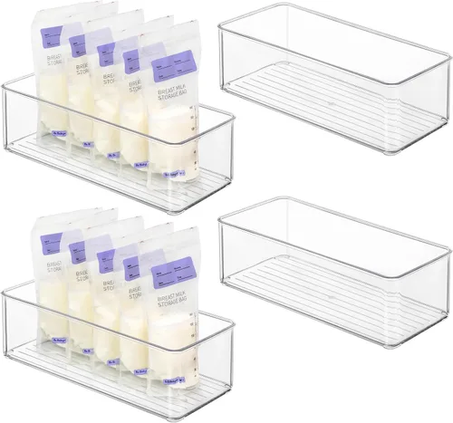 Hudgan 4 Piezas Contenedores de Almacenamiento de Leche Materna para Refrigerador, Contenedores Organizadores Transparentes para Bolsas de Leche,