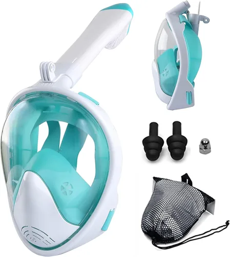 Juego de esnórquel para adultos, máscara de buceo panorámico de 180° con soporte para cámara y esnórquel plegable con parte superior seca, para