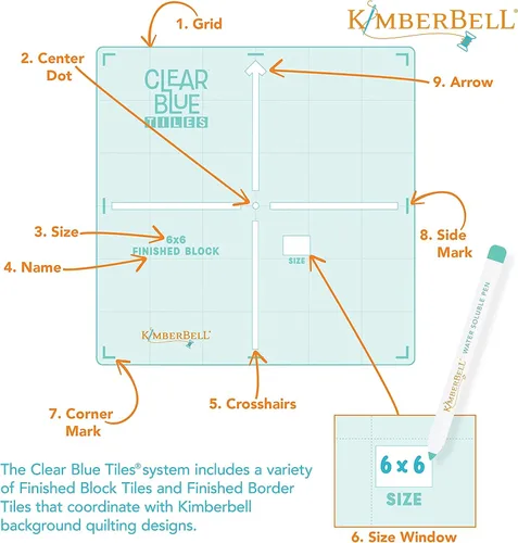 Miniatura 4 de Kimberbell Azulejos azules transparentes: juego esencial (32 piezas y 372 archivos de bordado) - Sistema completo para diseños personalizados