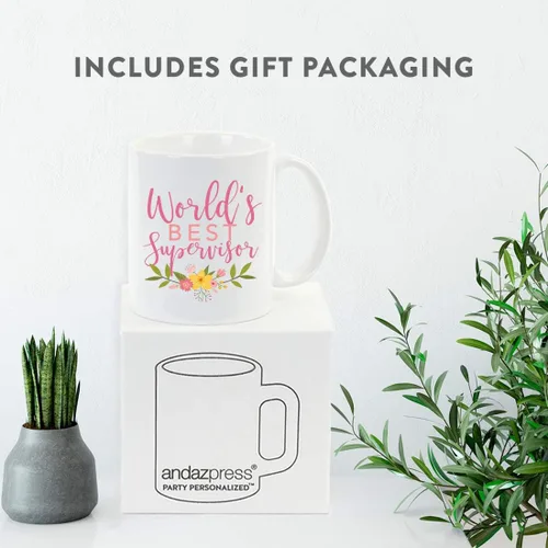Miniatura 4 de Andaz Press Taza de café de 11 onzas, mejor supervisor del mundo, diseño floral rosa, paquete de 1, hermosas ideas únicas para cumpleaños, Navidad