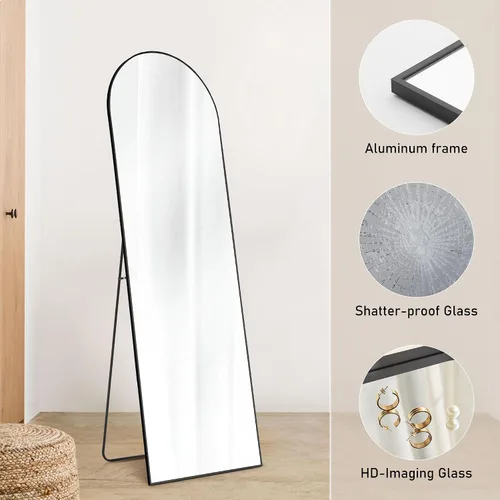 Miniatura 3 de OLIXIS Espejo arqueado de longitud completa para dormitorio, espejo de cuerpo completo de 56 x 15 pulgadas con soporte, para colgar o inclinarse