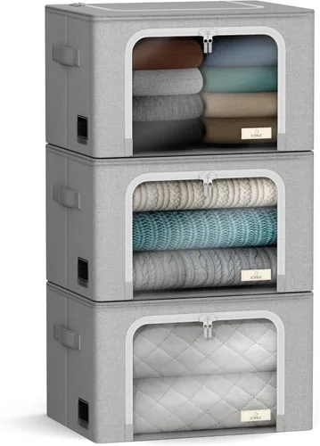 Miniatura 9 de Sorbus Cajas de almacenamiento con marco de metal - Bolsas organizadoras de ropa apilables y plegables - Contenedores de almacenamiento de tela