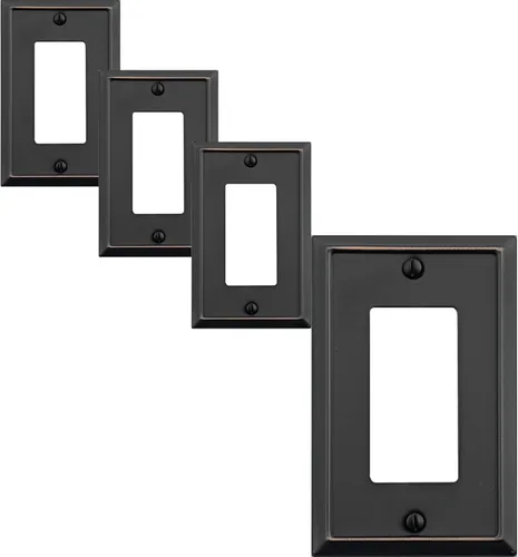 Miniatura 9 de OKAWYC Cubierta de Interruptor de Luz de Palanca Individual Aria Placa de Pared Metálica, Paquete de 4 Bronce Envejecido 1 Gang, Cubierta