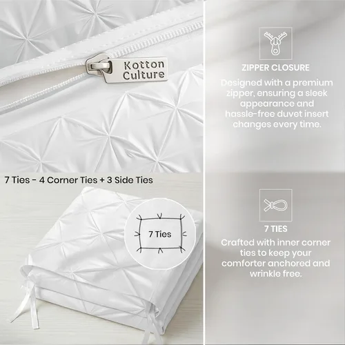 Miniatura 4 de Kotton Culture 1 Pc Twin/Twin XL Size Pinch Pleated - Pintuck Duvet Cover Only - 100% Egyptian Cotton Sateen -1000 TC Luxury Comforter Cover-Zipper