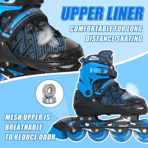 Miniatura 2 de Nattork Patines en línea ajustables para niños y niñas, azul negro rojo con ruedas iluminadas, patinaje sobre ruedas juvenil para principiantes de 3