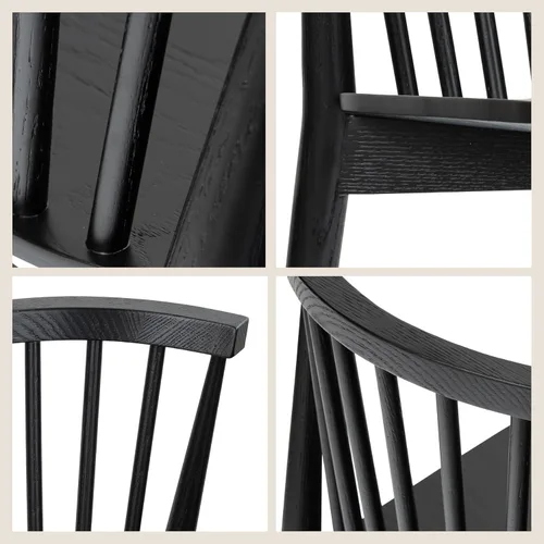Miniatura 6 de Poly & BARK Ligna Taburete de mostrador en negro – Taburete inspirado en mediados de siglo con respaldo de husillo esculpido – Marco de roble