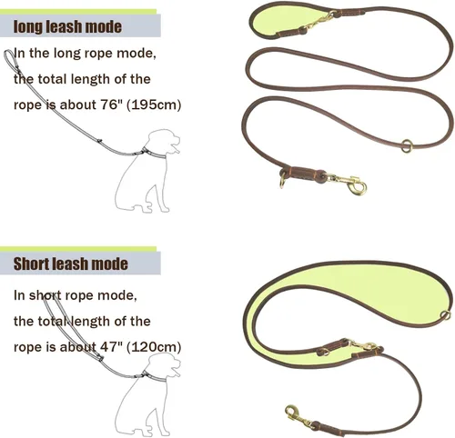 Miniatura 5 de LWBMG Correa de cuero para perro de 8 pies, correas de cuero multifunción 6 en 1 para perros, manos libres, cuerpo cruzado, cinturón de cintura Negro
