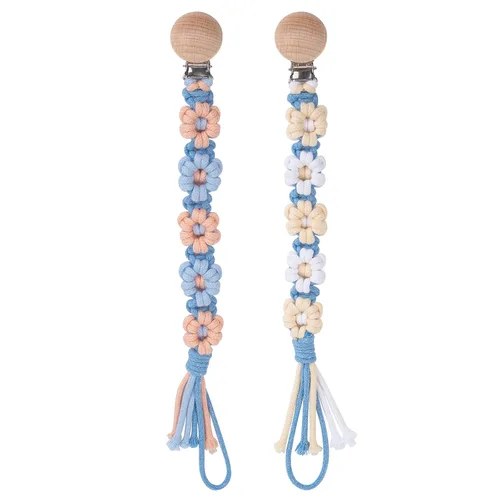 Miniatura 8 de Clip para chupete para niños y niñas, diseño de margaritas florales, macramé, clip para chupete, correa bohemia de madera hecha a mano de algodón
