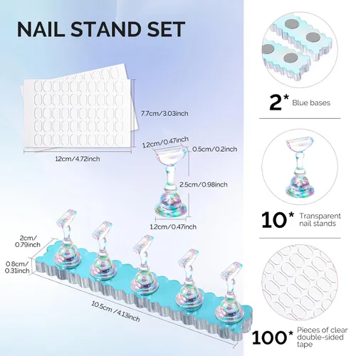 Miniatura 7 de MelodySusie Soporte de uñas para prensa, 2 juegos de base magnética acrílica azul para pintura con masilla adhesiva reutilizable para el hogar