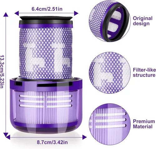 Miniatura 4 de Paquete de 2 filtros de repuesto para Dyson V12 Detect Slim Animal Slim+ Cordless V12 Slim Absolute SV34, SV35, piezas de repuesto para aspiradoras