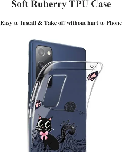 Miniatura 4 de Unov Funda para Galaxy S20 FE transparente con diseño de TPU suave absorción de golpes, diseño delgado en relieve patrón protector (gato negro)