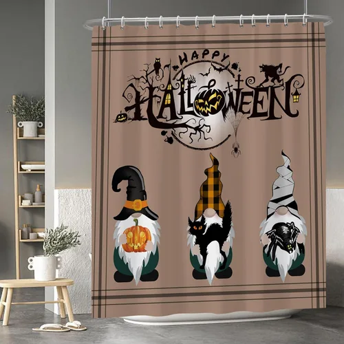 Miniatura 104 de Cortina de ducha de fantasma y gato negro para niños, 36 x 72 pulgadas, espeluznante y bonita, cortina de baño de Halloween con 6 ganchos, cortina