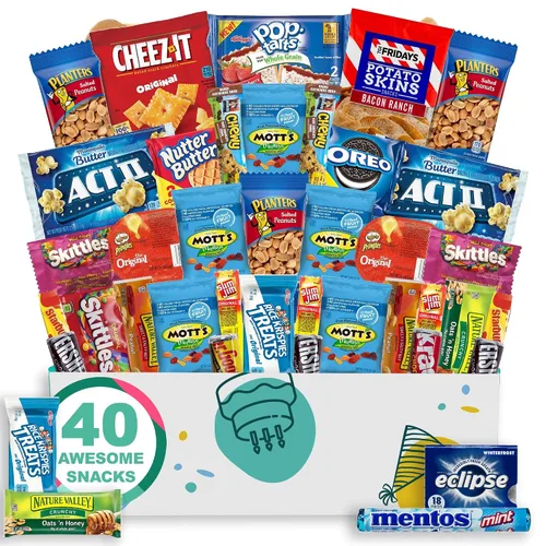 Miniatura 9 de Cesta de regalo de cumpleaños para hombre, caja de aperitivos abundante (paquete de cuidado de 50 piezas) Jerky, nueces, patatas fritas, pretzels