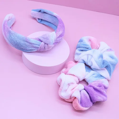 Miniatura 9 de FROG SAC Diadema de spa para lavar la cara, adolescentes y niñas con teñido anudado, diademas y muñequeras, toalla de maquillaje facial suave