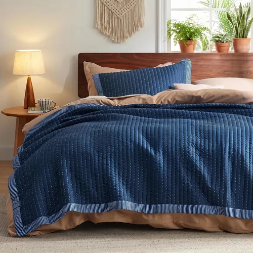 Miniatura 16 de Bedsure Colchas para niños tamaño individual – Juego de ropa de cama individual, edredón de edredón ligero a rayas neutrales, juego de 2 piezas