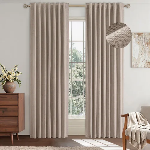 Miniatura 19 de EMEMA - Cortinas opacas de lino color beige, 72 pulgadas de largo, 2 paneles para dormitorio o sala de estar, con aislamiento térmico, 100%