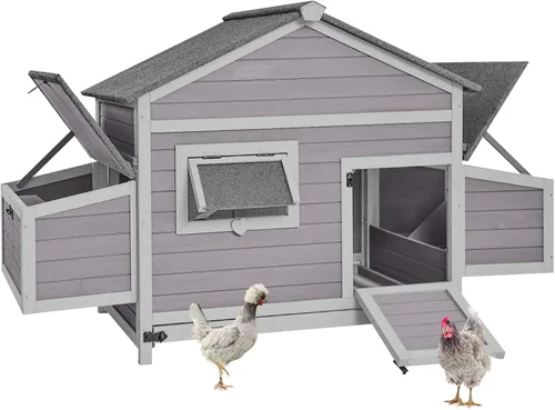 GUTINNEEN Gallinero de madera para gallinero al aire libre con caja nido grande, patio trasero y granja
