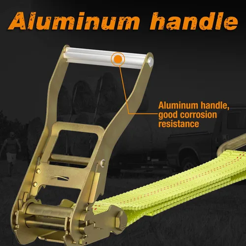 Miniatura 4 de Correa de amarre de trinquete, paquete de 2 correas de trinquete resistentes de 2 pulgadas x 27 pies con mango de aluminio, correas de carga