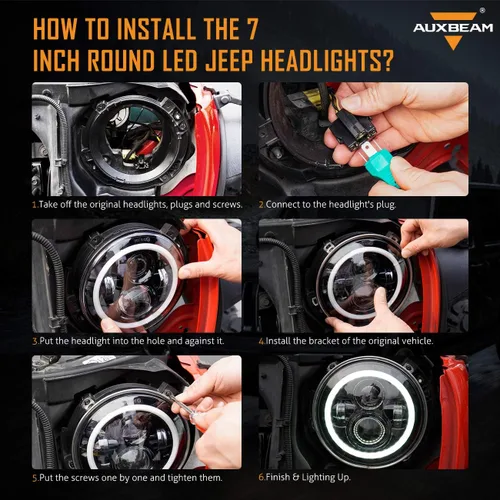 Miniatura 7 de Auxbeam Faros delanteros LED de 7 pulgadas aprobados por DOT para Jeep Wrangler JK JKU Unlimited TJ LJ CJ 1997-2018, faros delanteros redondos de 7