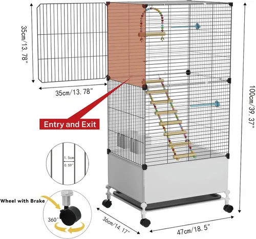 Miniatura 3 de Jaula para pájaros de gran vuelo STILLCOVE, jaulas negras para periquitos con soporte rodante y ruedas, jaula amplia para loros, cacatúas