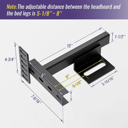 Miniatura 2 de Soportes ajustables para cabecero – Soportes de montaje en pared de metal para cabecero con kit de extensión de estribo para cama individual