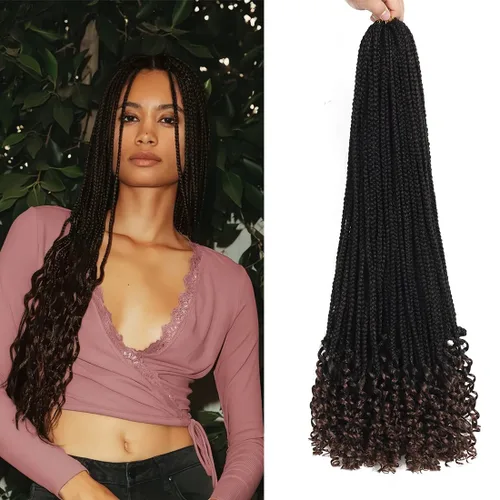 Miniatura 17 de Paquete de 7 trenzas de ganchillo con extremos rizados, paquete de 7 trenzas de ganchillo preenlazadas, caja diosa, trenzas de ganchillo