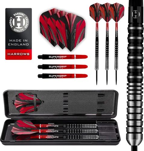 Harrows Predator 90% Tungsten Steel Tip Darts Set 21g, 22g, 23g, 24g, 25g & 26g - Includes Ultra Traction Grip, Supergrip Fusion Shafts, Prime
