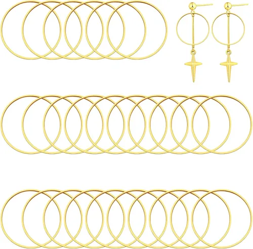 Miniatura 14 de 40 aretes de aro para hacer joyas de 1.976 pulgadas, aretes redondos con cuentas redondas, anillos de enlace de bisel abierto, aretes redondos 40