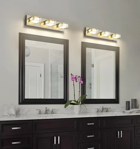 Miniatura 6 de Joossnwell Lámpara de tocador de baño de níquel cepillado con cristal, iluminación LED regulable de 5CCT para baño, sobre espejo