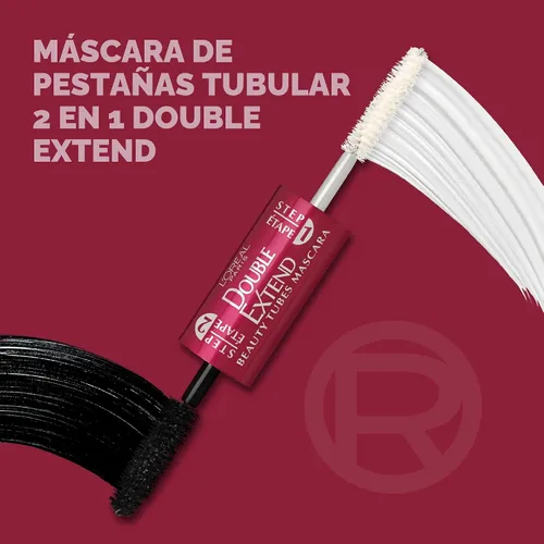 Miniatura 4 de L'Oreal Paris Máscara de pestañas de doble extensión con tubo, máscara de alargamiento de 2 pasos, a prueba de manchas, negro