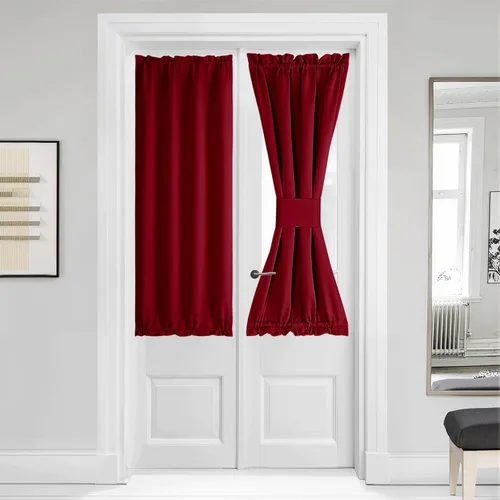 Miniatura 118 de NICETOWN Cortinas opacas unicolor con aislamiento térmico para puerta francesa, granja, oscurecimiento de habitación, puertas y ventanas de Marrón
