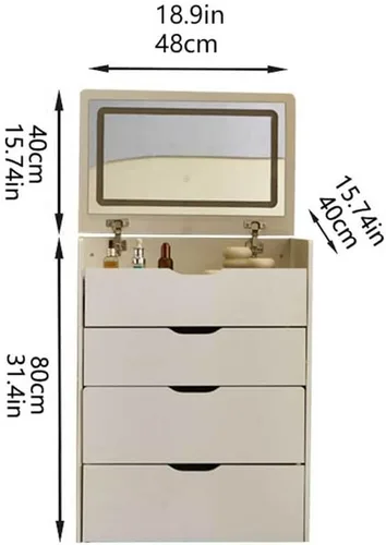 Miniatura 2 de Escritorio de tocador 3 en 1 con luces y espejo abatible, juego de mesa de maquillaje pequeño con cajones y silla de almacenamiento, parte superior