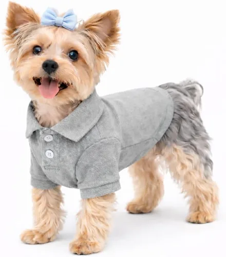 Miniatura 16 de lovelonglong Polo básico para perro, de algodón de primera calidad, para perros grandes, medianos y pequeños, con cuello de dos botones, color Negro