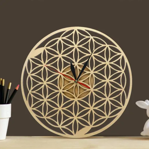 Miniatura 6 de The Geeky Days Flower of Life Intersect Rings Reloj de pared de madera geométrica geometría sagrada Reloj decorativo Reloj de inauguración