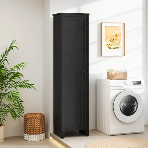 Miniatura 2 de Giantex Gabinete de Almacenamiento Alto Independiente Torre de Almacenamiento de Piso con Cuatro Estantes y Una Sola Puerta, Gabinete Estrecho