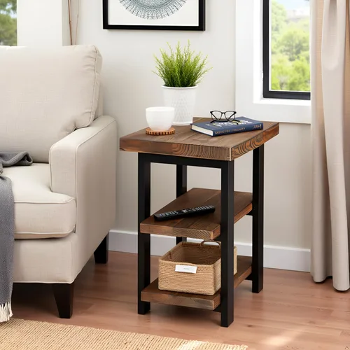 Miniatura 6 de Alaterre Furniture - Mesa auxiliar de 3 niveles de madera maciza Pomona con estantes de almacenamiento – Mesa lateral o mesita de noche rústica