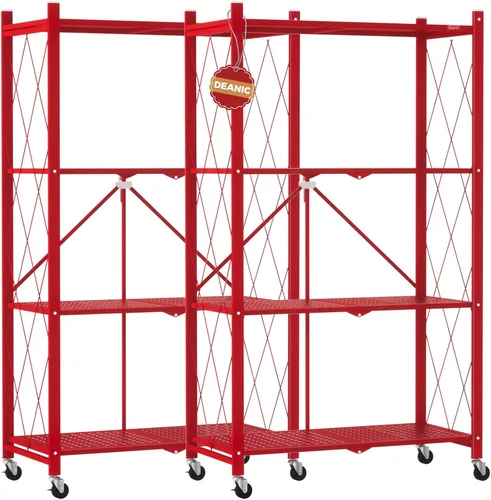 Miniatura 19 de DEANIC Estantes de almacenamiento plegables de 4 niveles con ruedas, estantería de gran capacidad, estante de alambre de metal independiente, Negro