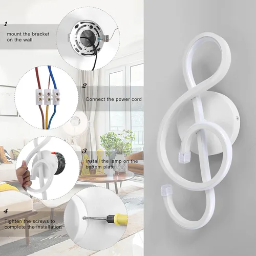 Miniatura 4 de XEYOU Lámpara de pared moderna de 22 W, lámpara de pared LED creativa para interiores, símbolo musical, decoración artística, lámpara de pared
