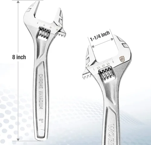 Miniatura 5 de WORKPRO - Llave ajustable de 8 pulgadas de alta resistencia con escala imperial y métrica, llave premium de acero Cr-V, cromada Plateado