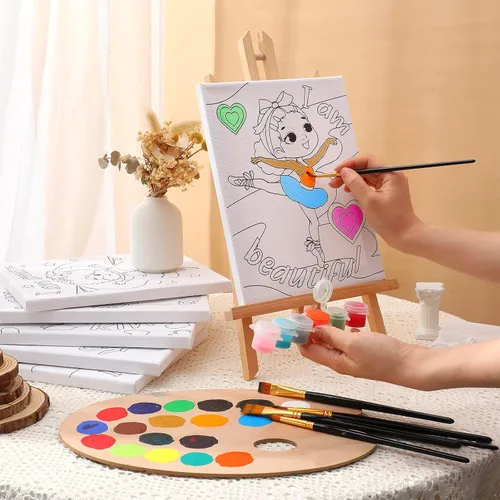 Miniatura 4 de Tatuo 6 lienzos predibujados para mujeres negras para pintar de 8 x 10 pulgadas, kit de pintura y sorbo de contorno estirado para adultos, regalos