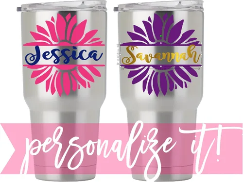 Miniatura 3 de Calcomanías de flores para vasos, tu elección de colores y nombre Decals by ADavis