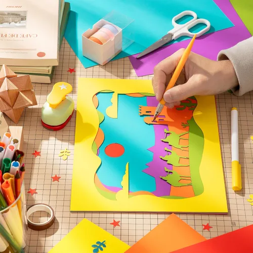 Miniatura 7 de 24 hojas de papel de cartulina de 6 colores de 8.5 x 11 pulgadas, papel de doble cara de 92 libras/8.82 oz/m², papel grueso de construcción