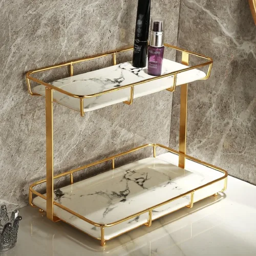 Miniatura 14 de Organizador de baño, organizador de perfumes, organizador de maquillaje, estante de almacenamiento de cosméticos, bandeja de tocador de acero 2