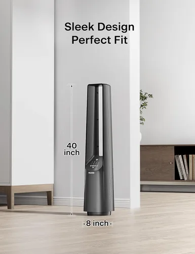 Miniatura 10 de PELONIS - Ventilador inteligente sin aspas de 40 pulgadas para dormitorio - Ventilador de torre, compatible con Alexa/Google/WiFi, motor DC, 6