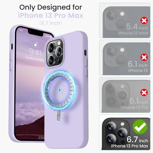 Miniatura 5 de RIZUS - Funda de silicona magnética para iPhone 13 Pro Max [compatible con MagSafe], funda delgada con forro de microfibra antiarañazos, a prueba