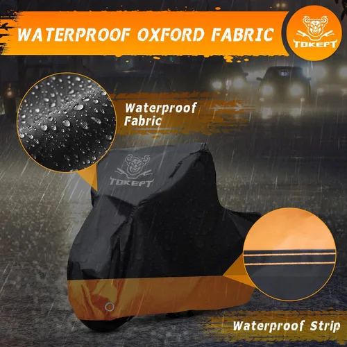 Miniatura 4 de Cubierta para motocicleta Tokept, impermeable para todas las estaciones y protección solar al aire libre, tamaño hasta 96 pulgadas